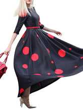 Load image into Gallery viewer, Vintage Polka Slim Big Hem Long Sleeve Maxi Dress
