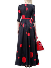 Load image into Gallery viewer, Vintage Polka Slim Big Hem Long Sleeve Maxi Dress