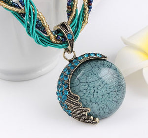 Bohemian Necklace Cat's Eye Stone Multilayer Braided Necklace and Chain Fashion Jewelry