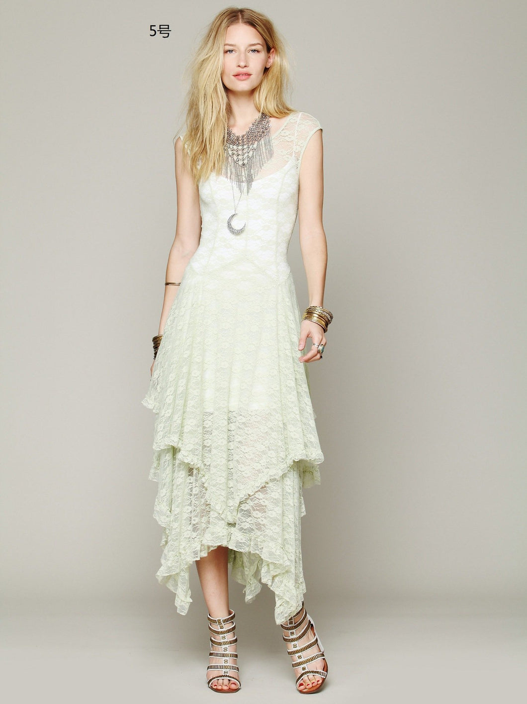 Lace Solid Color Irregular Maxi Dress