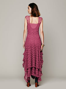 Lace Solid Color Irregular Maxi Dress