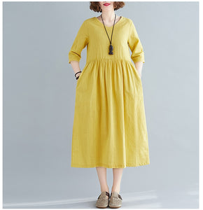 Solid Color Short Sleeve Loose Casual Maxi Dress