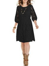 Load image into Gallery viewer, Elegant Black Lace 3/4 Sleeve Plus Size Midi Dress Evening Dress