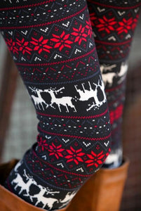Black Snowflakes Elk Christmas Warm Leggings