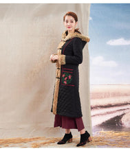 Load image into Gallery viewer, Autumn Winter New National Style Chinese Embroidery Cotton  Fur Collar Hooded Coat