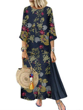 Load image into Gallery viewer, Autumn Long Dress Women Floral Print Boho Dress Three Quarter Sleeve O-neck Collar Dress Ladies Patchwork Loose Dresses