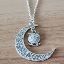 Load image into Gallery viewer, Moon Owl Glow in Dark Pendant Necklace