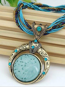 Hand-woven Bohemian Round Gem Necklace