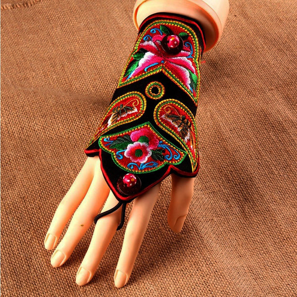 Ethnic Bracelet Gloves Retro Refers To Fabric Armbands with Original Embroidered Hand Jewelry Handmade Jewelry