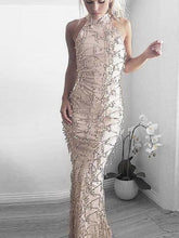 Load image into Gallery viewer, New Summer Hanging Neck Strap Sexy Tassel Sequined Maxi Dress