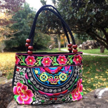 Load image into Gallery viewer, Small Peony Embroidery Ethnic Travel Women Shoulder Bags Handmade Canvas Wood Beads Handbag - hiblings