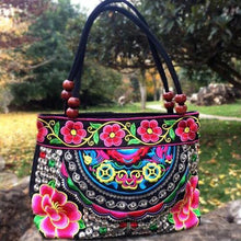 Load image into Gallery viewer, Small Peony Embroidery Ethnic Travel Women Shoulder Bags Handmade Canvas Wood Beads Handbag - hiblings