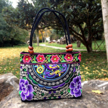 Load image into Gallery viewer, Small Peony Embroidery Ethnic Travel Women Shoulder Bags Handmade Canvas Wood Beads Handbag - hiblings