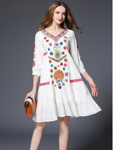 Load image into Gallery viewer, Sweet Floral Embroidery 3/4 Sleeve V Neck Midi Dress