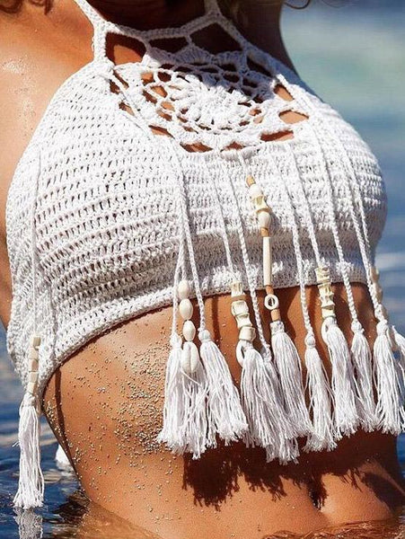 2018 Beach new Style Bikini top tassel swimsuit knit wrapped bikini suit