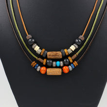 Load image into Gallery viewer, Vintage bohemian folk style multi-layer colorful wood bead necklace Long fashion sweater chain