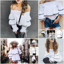 Load image into Gallery viewer, Sexy Off The Shoulder Multi-layer Ruffled Shirt Top