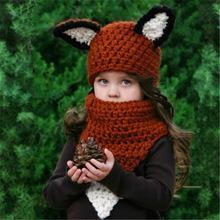 Autumn And Winter Cartoon Children Knit Hat Fox Bib Hat Suit