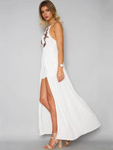 Load image into Gallery viewer, Fashion White Bohemia Floral Sleeveless Front Split Maxi Dress