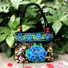 Load image into Gallery viewer, Big Peony Embroidery Ethnic Travel Women Shoulder Bags Handmade Canvas Wood Beads Handbag - hiblings