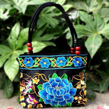 Load image into Gallery viewer, Big Peony Embroidery Ethnic Travel Women Shoulder Bags Handmade Canvas Wood Beads Handbag - hiblings