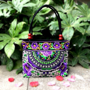 Bayberry Embroidery Ethnic Travel Women Shoulder Bags Handmade Canvas Wood Beads Handbag