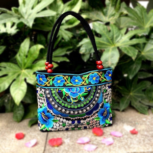 Bayberry Embroidery Ethnic Travel Women Shoulder Bags Handmade Canvas Wood Beads Handbag