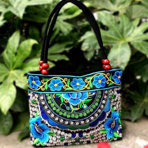Bayberry Embroidery Ethnic Travel Women Shoulder Bags Handmade Canvas Wood Beads Handbag
