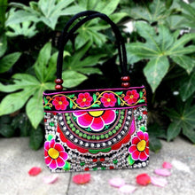 Load image into Gallery viewer, Sun Flower Embroidery Ethnic Travel Women Shoulder Bags Handmade Canvas Wood Beads Handbag