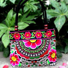 Load image into Gallery viewer, Sun Flower Embroidery Ethnic Travel Women Shoulder Bags Handmade Canvas Wood Beads Handbag