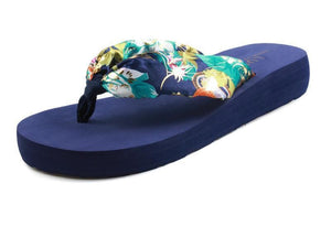 Bohemian Flip-Flops Thick Bottom Middle Heel Beach Shoes