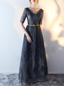 Elegant V-neck Waisted Evening Dress