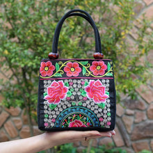 Load image into Gallery viewer, New Tibet National Canvas Women&#39;s Bag Flower Small Square Bag Embroidered Double Pull Lock Lady Handbag