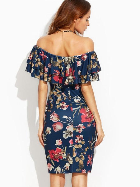 Pretty Floral Off-the-shoulder Mini Bodycon Dress