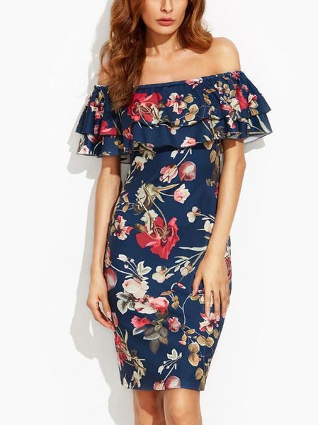 Pretty Floral Off-the-shoulder Mini Bodycon Dress