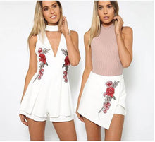 Load image into Gallery viewer, 2018 New Halter V Neck Rose Embroidered Rompers