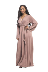 Plus size dress irregular personality solid color sexy long-sleeved deep V women s evening dress colored optional