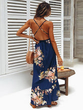 Load image into Gallery viewer, Flower Print Spaghetti Strap Backless Beach Maxi Dress