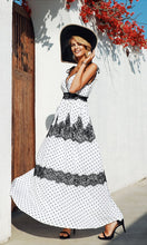 Load image into Gallery viewer, Sexy V-neck Polka Dot Spagetti Strap Lace up Summer Maxi Dress