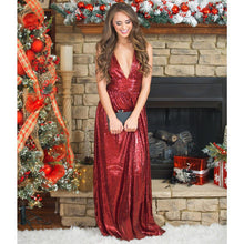 Load image into Gallery viewer, Sexy Sequin Deep V Neck Back Cross Evening Party Maxi Dress