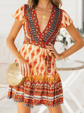 Load image into Gallery viewer, Bohemian Floral Pinrt Deep V-neck Summer Mini Dress