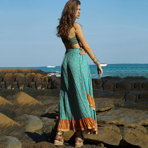 Summer Beach Falbala Waves Loose High Waist Bust Skirt