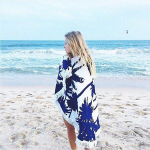 Hot Sale Tree printed fringed beach towel sun shawl Variety scarf yoga cushion Mat