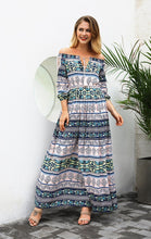 Load image into Gallery viewer, Print Off Shoulder Beach Bohemia Maxi Long Dress