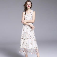 Load image into Gallery viewer, Embroidered Sleeveless V Neck Elegant Dress