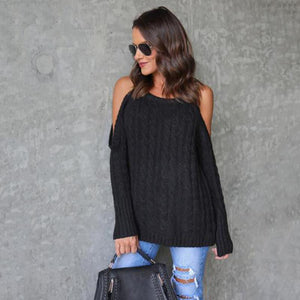 Knit Cold Shoulder Long Sleeve Winter Casual Sweater