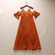 Load image into Gallery viewer, Summer Spaghetti Strap Pleated Cold Shoulder Maxi Dress