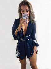 Load image into Gallery viewer, Flower Backless Deep V Neck Rompers