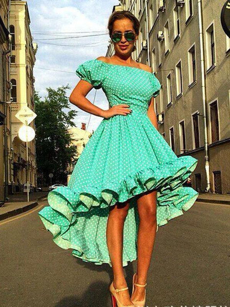 Green Polka Dot Off Shoulder Midi Dress