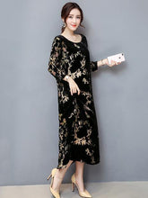Load image into Gallery viewer, Velvet Print Round Neck Loose Maxi Dress